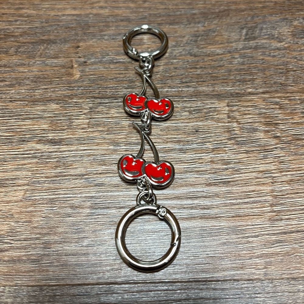 Silver tone cherry purse chain extender